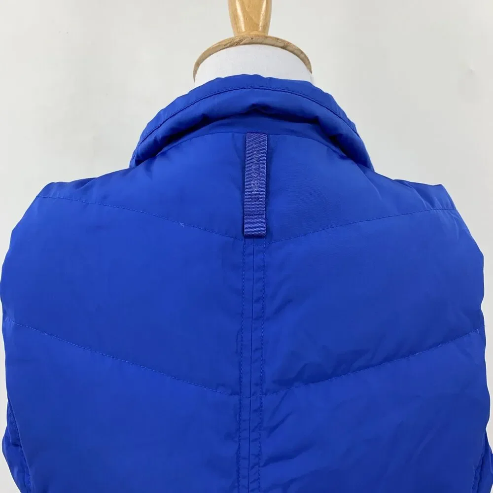 Lands End Down Puffer Vest Womens XS Extra Small Cobalt Blue Zip Up Snap Pockets